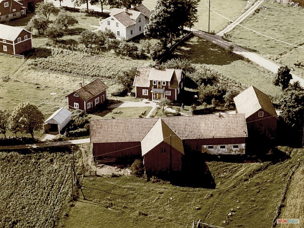 4. Albert Jansson, Inneboende systrarna Elma och Maria samt Helmer och Aina Jansson. I bakgrunden Ågrens hus.